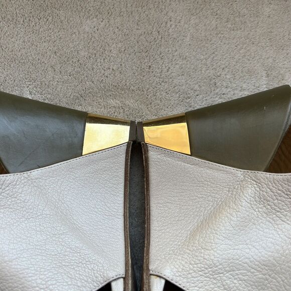 Chloe Estel Tan Leather Wedge Slingback Sandals Gold Accent Women’s EU 38 US 7.5 - Picture 6 of 16